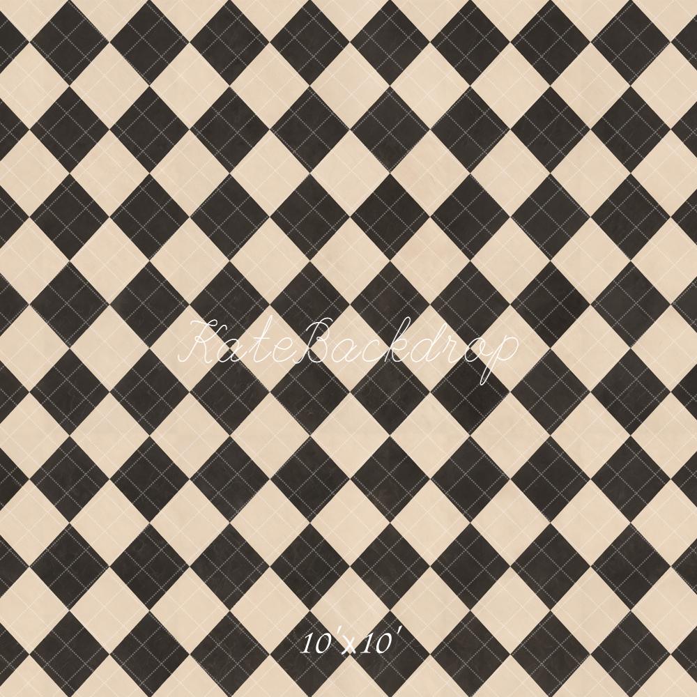 Kate Black Beige Checkered Plaid Floor Printed Backdrop Designed by Kate Image