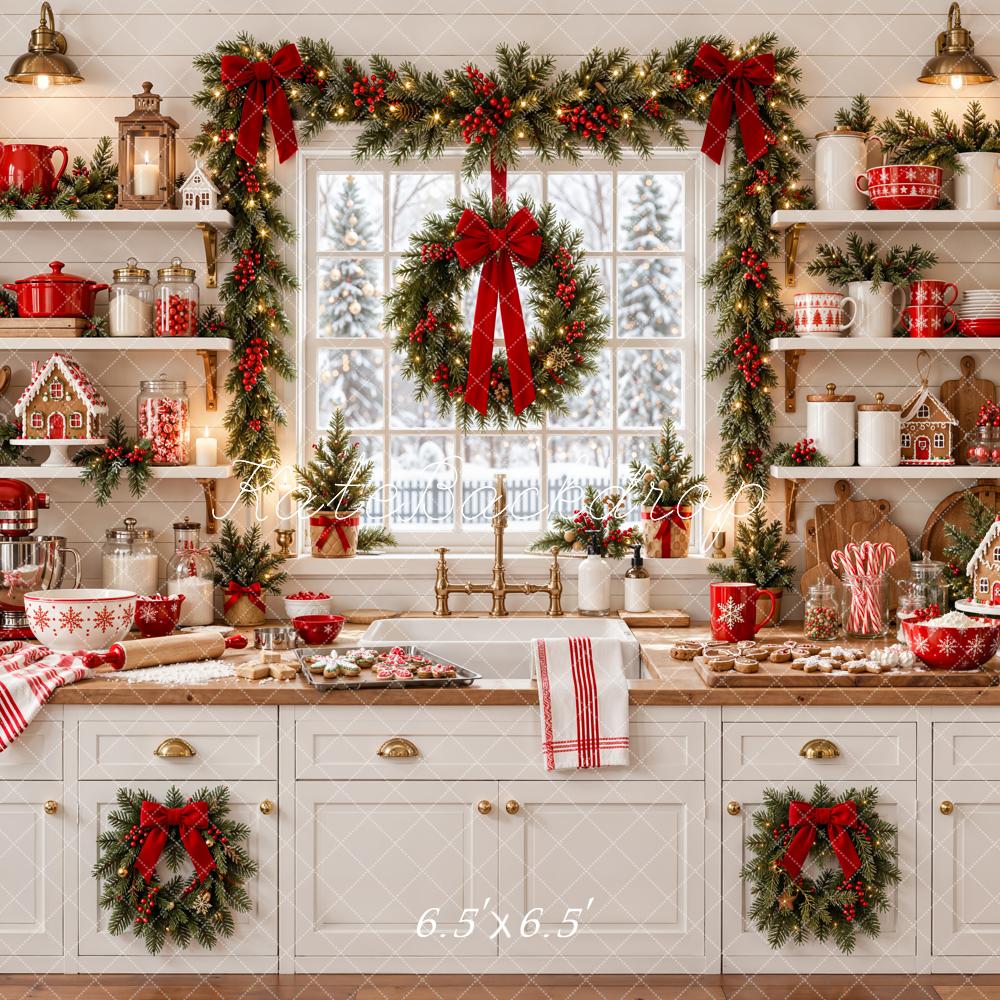 Kate Christmas Gingerbread Kitchen Garland Wreath Printed Backdrop Designed by Emetselch