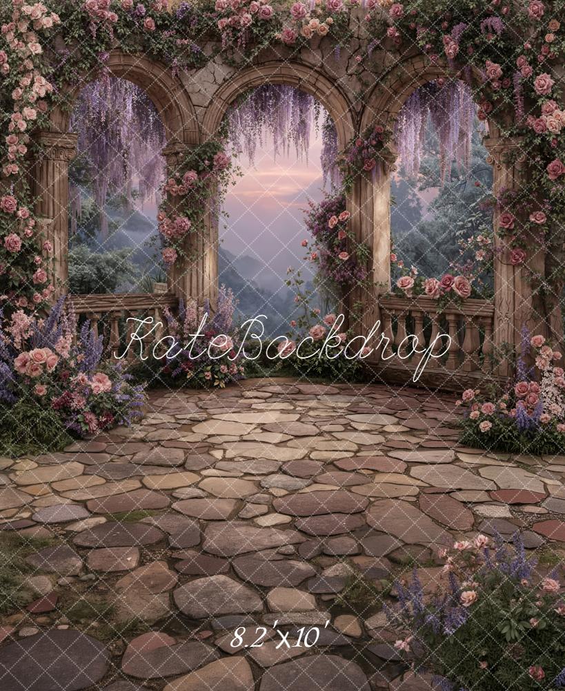 Kate Spring Flower Arch Stone Arches Cobblestone Backdrop Designed by Chain Photography