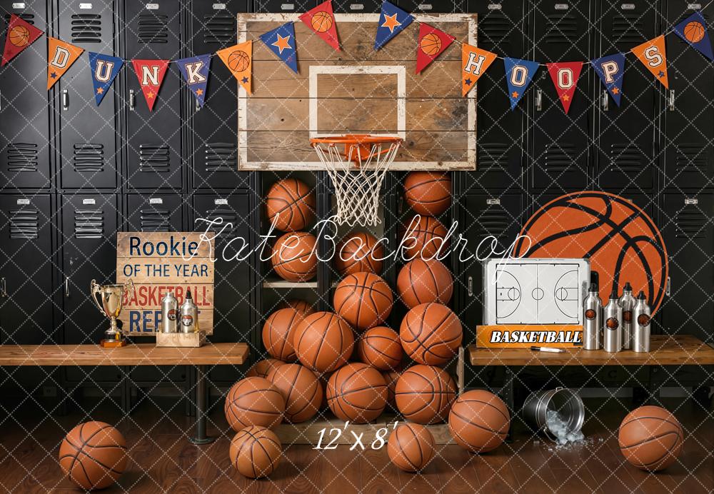 Kate Basketball Locker Room Bench Hoop Basketballs Backdrop Designed by Emetselch