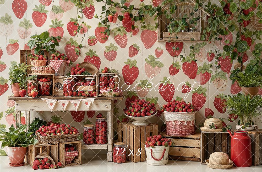 Kate Summer Strawberry Fruit Crates and Greenery Backdrop Designed by Emetselch