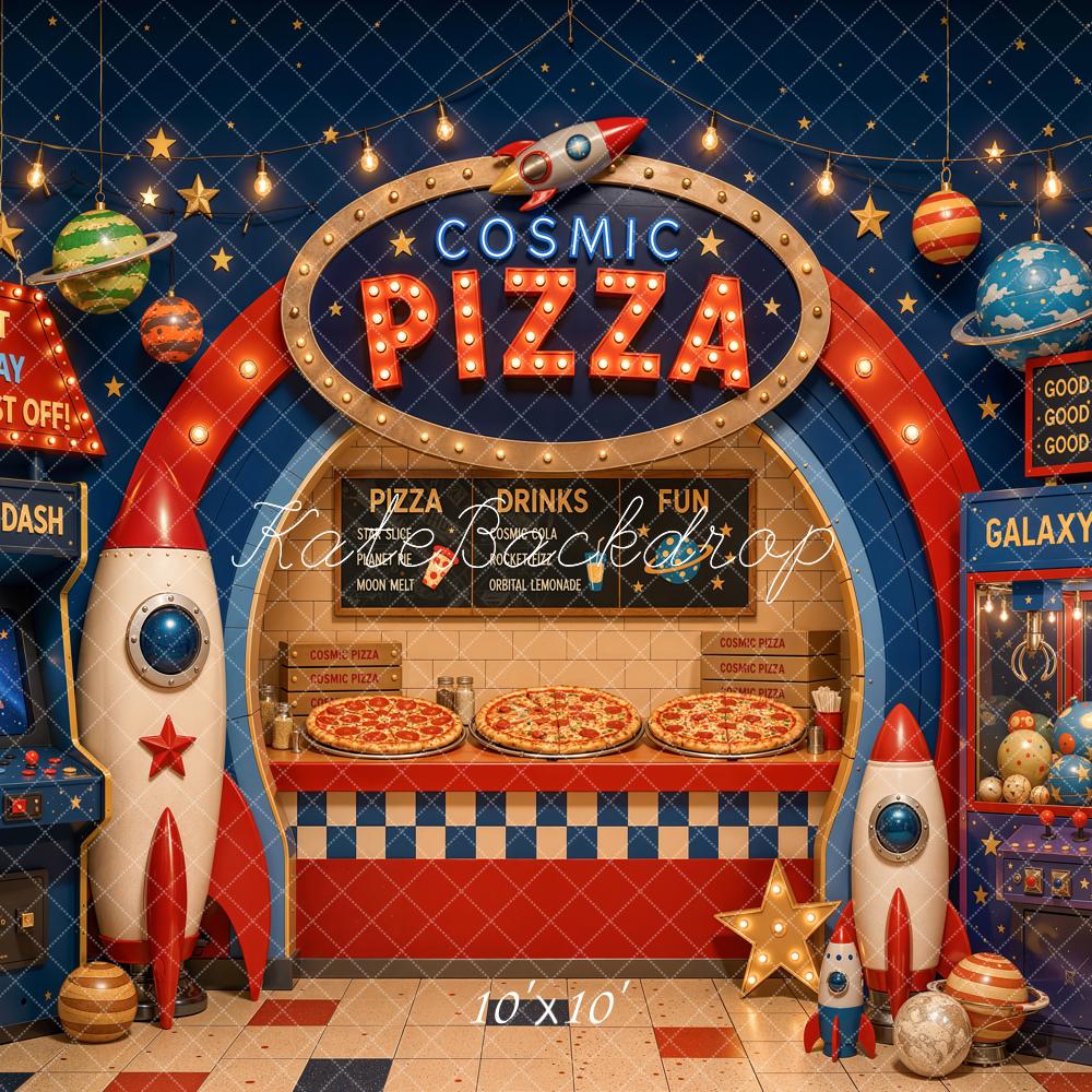 Kate Space Pizza Shop Arcade Rockets Planets Claw Machine Printed Backdrop Designed by Chain Photography