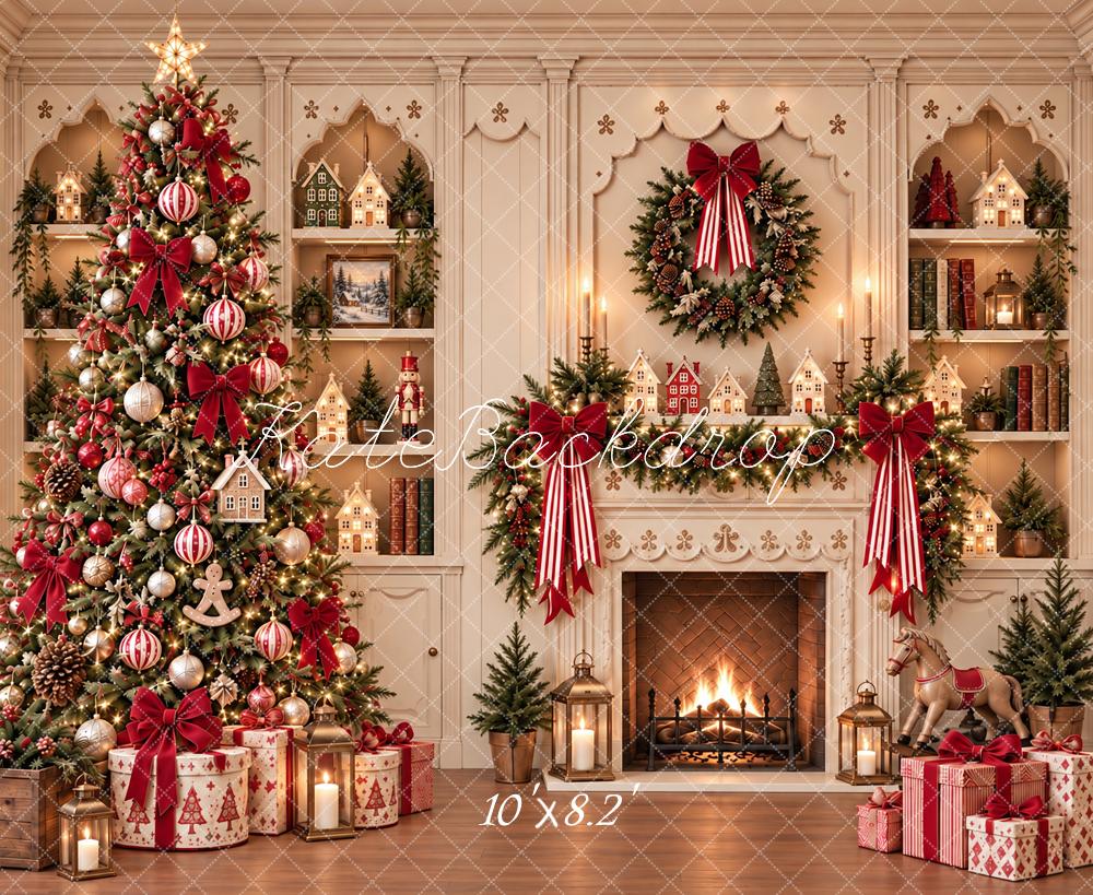 Kate Christmas Tree Fireplace Wreath Cabinet Printed Backdrop Designed by Vertigo Productions