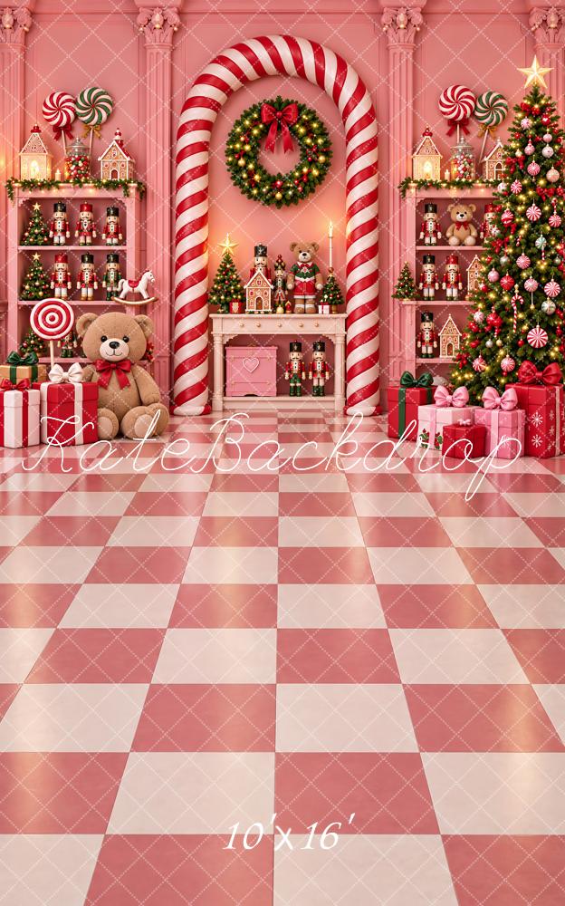 Kate Sweep Christmas Pink Candy Cane Arch Tree Nutcracker Toyshop Printed Backdrop Designed by Vertigo Productions