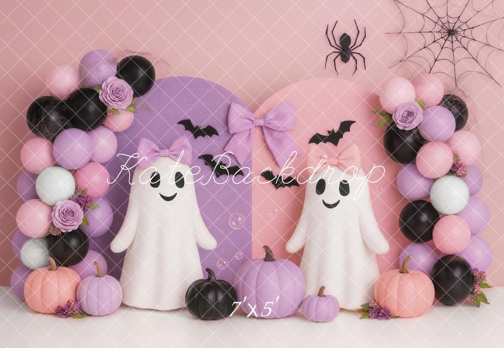 Kate Halloween Pastel Ghost Balloons Pumpkins Backdrop Designed by Ashley Paul