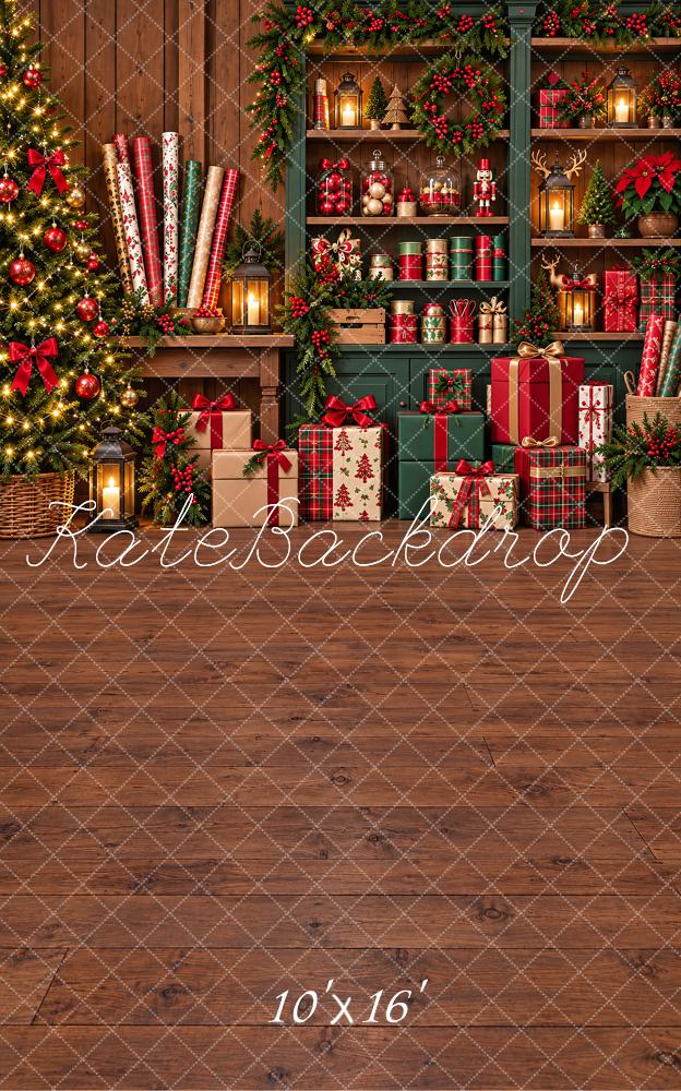 Kate Sweep Christmas Brown Wrapping Cabinet Gift Trees Printed Backdrop Designed by Vertigo Productions
