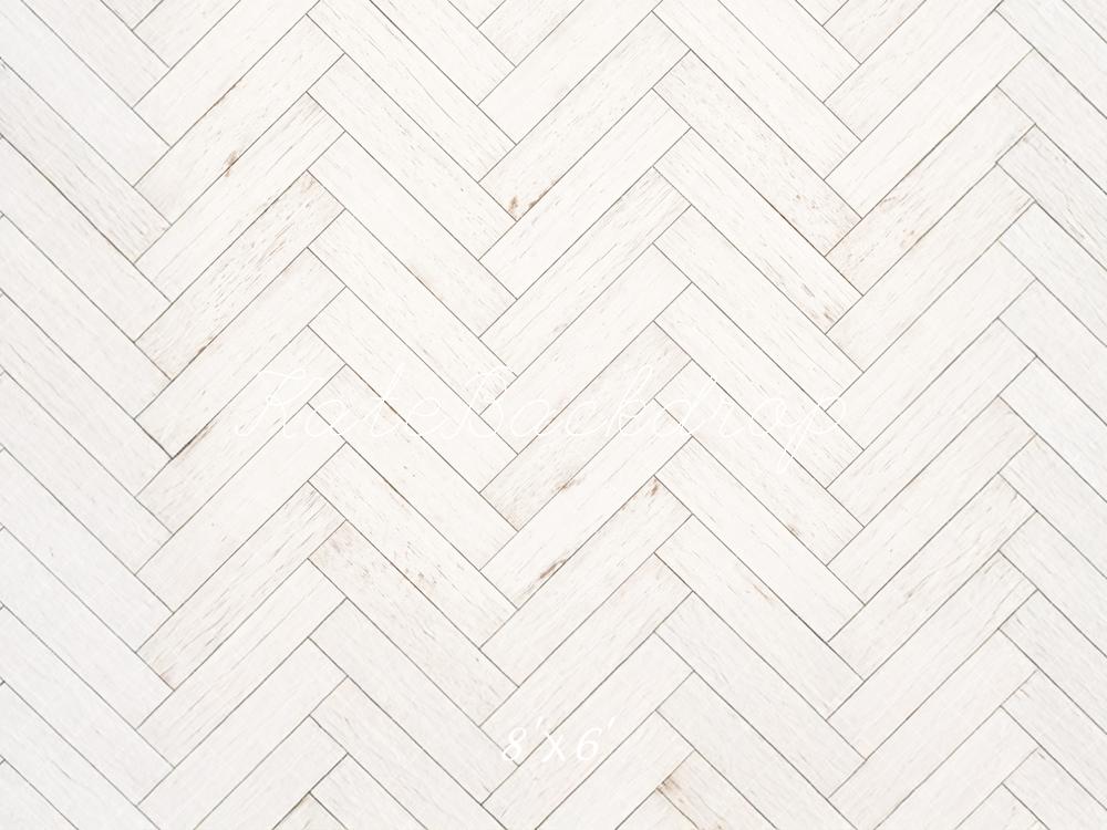 Kate White Herringbone Pattern Wood Floor Printed Backdrop Designed by Mandy Ringe Photography