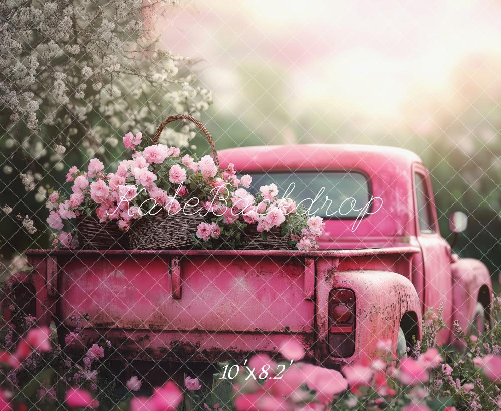 Valentine Pink Truck Flower Garden Foto Achtergrond Designed by Patty Roberts