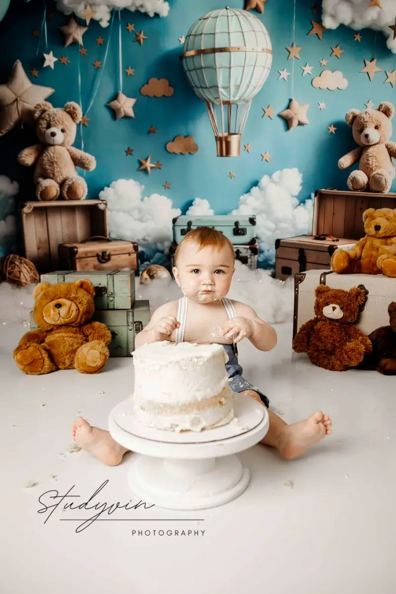 SALE Kate Birthday Hot Air Balloon Teddy Bear Star Cloud Backdrop Designed by Emetselch