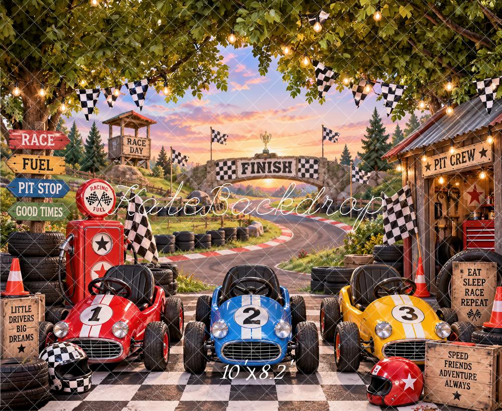 Kate Cake Smash Race Car Pit Stop Checkered Flags Printed Backdrop Designed by Laura Bybee