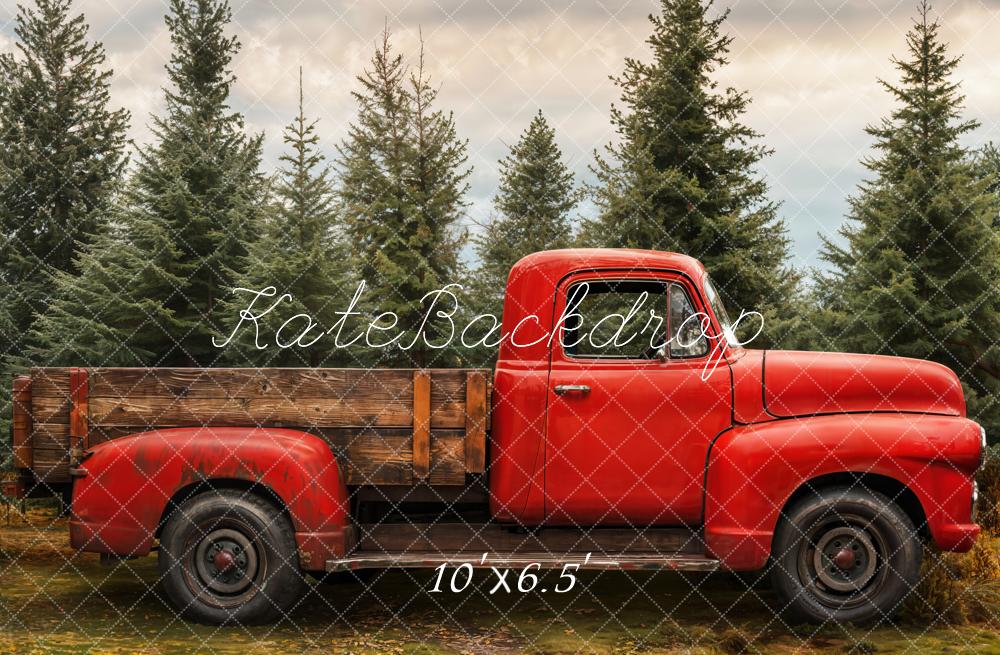 Kate Christmas Red Truck Forest Backdrop Designed by Emetselch