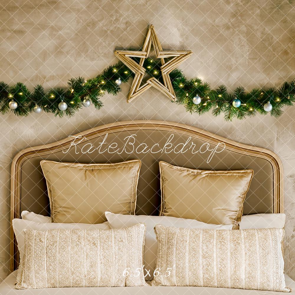 Kate Christmas Headboard Beige Bedroom Garland Star Printed Backdrop Designed by Fantasyphotoart