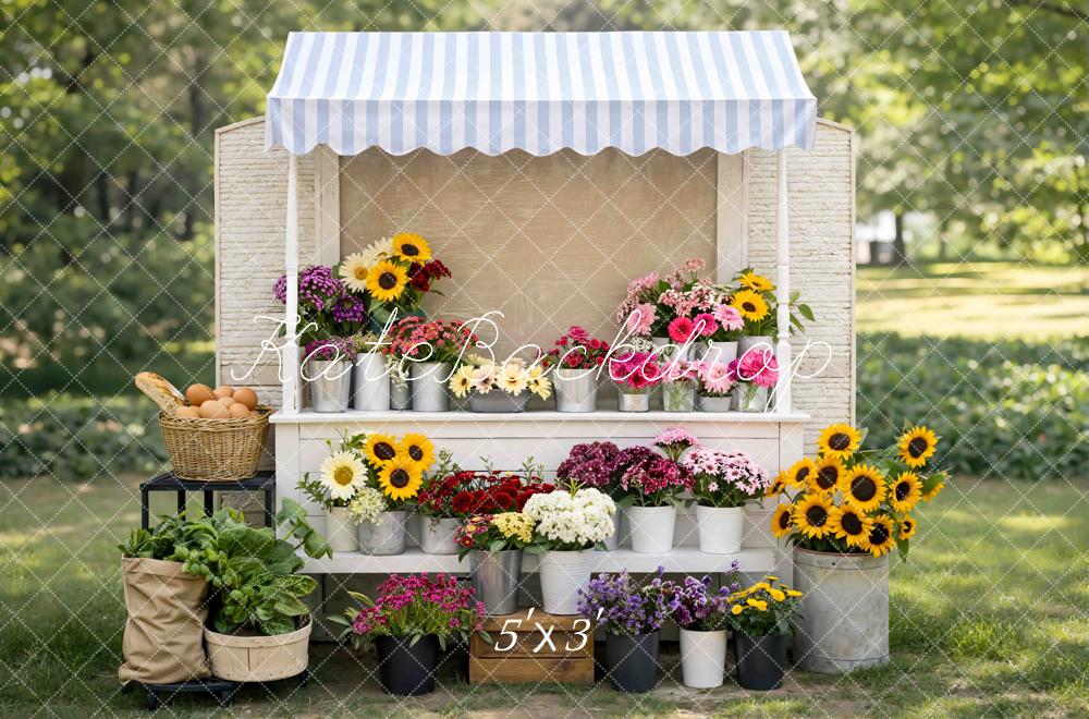 Kate Summer Flower Stand Sunflowers Potted Garden Printed Backdrop Designed by Mini MakeBelieve