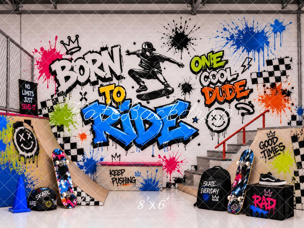 Kate Graffiti Skateboarder Skate Park Street Art Printed Backdrop Designed by Ashley Paul