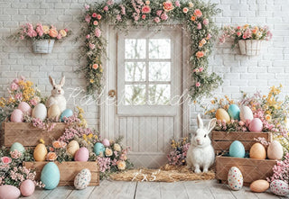 Easter Bunny Floral Egg White Door Foto Achtergrond Designed by Emetselch