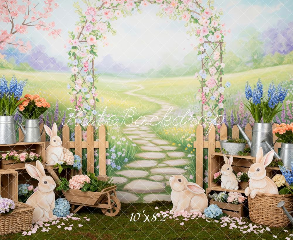 Kate Easter Bunny Flower Arch Garden Path Printed Backdrop Designed by Patty Roberts