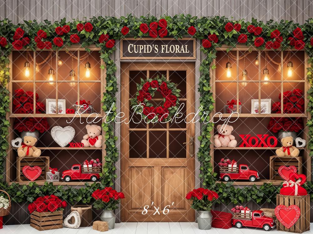Kate Valentine's Day Red Roses Floral Garland Shelves Teddy Bear Truck Backdrop Designed by Patty Roberts