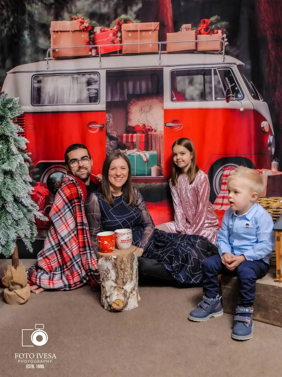 Kate Christmas Red Car Gifts Backdrop for Photography