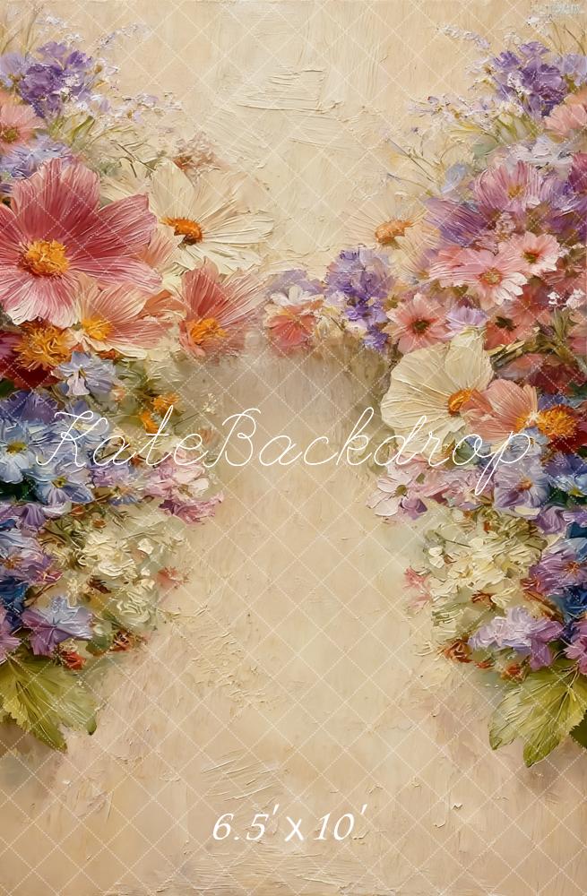 Kate Flower Arch Beige Floral Texture Printed Backdrop Designed by Chain Photography