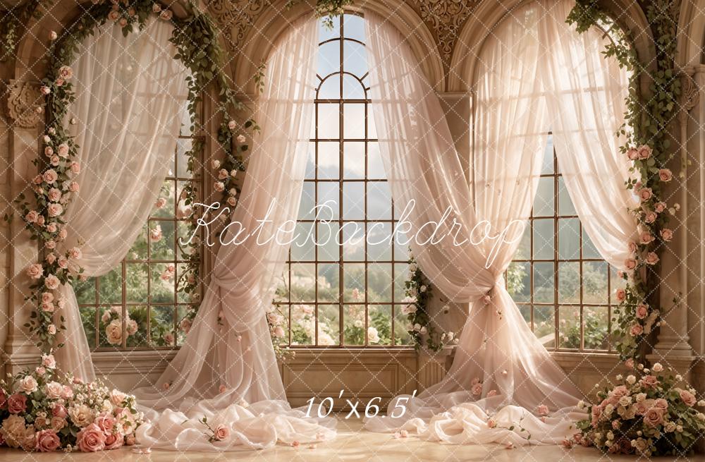 Kate Prom Pink Flower Arch Large Window Draped Curtains Printed Backdrop Designed by Emetselch