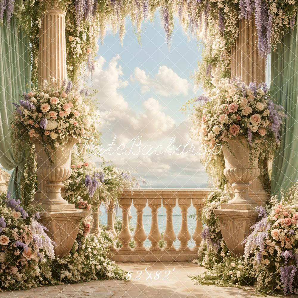 Kate Spring Floral Arch Balcony Columns Backdrop Designed by Emetselch