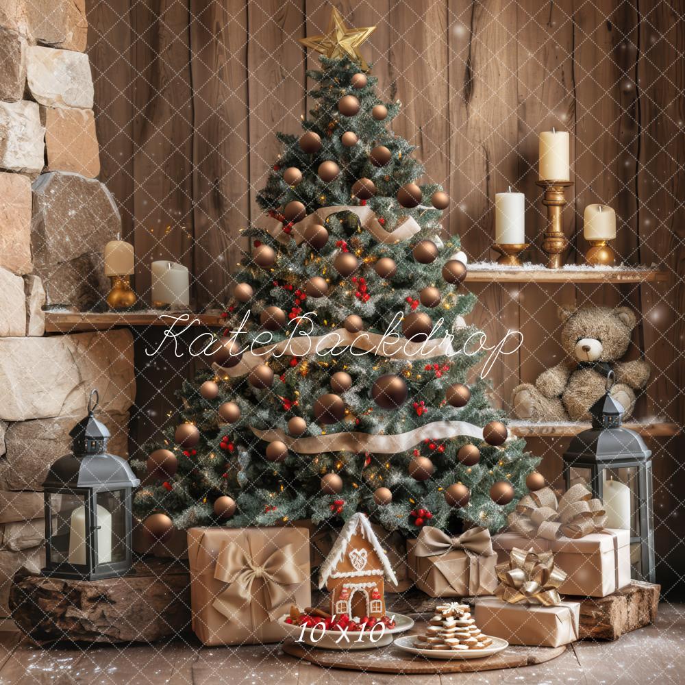 Kate Christmas Tree Rustic Stone Wood Wall Backdrop Designed by Mini MakeBelieve
