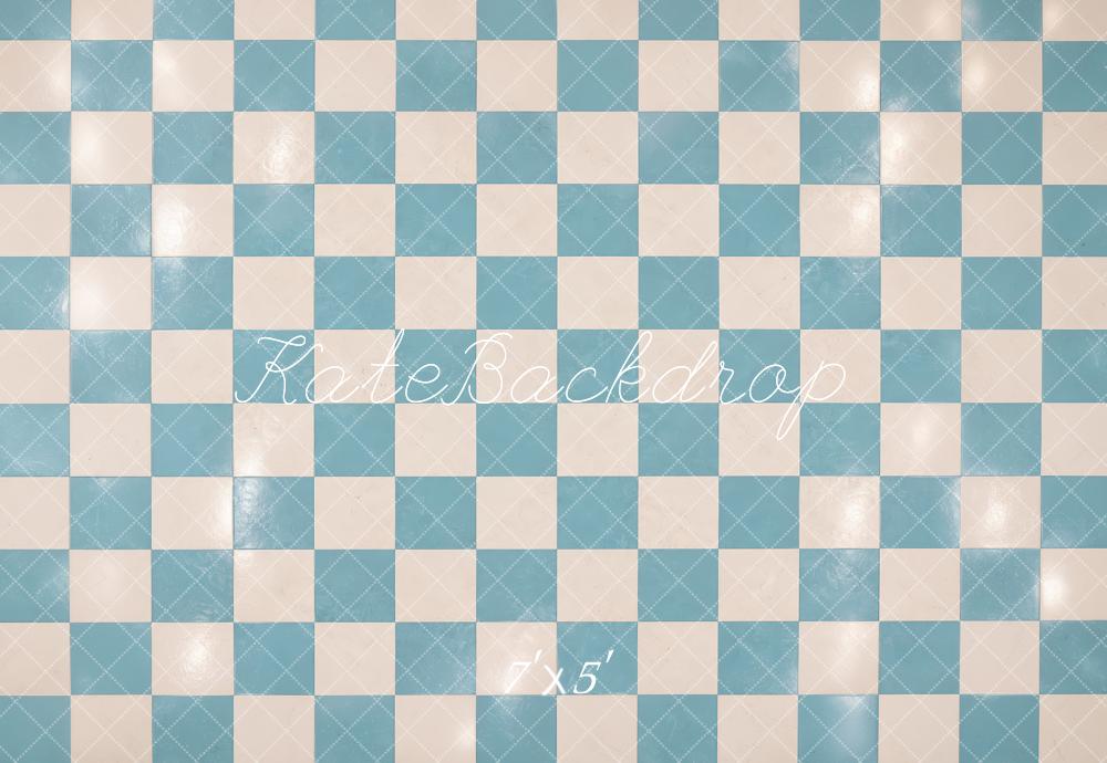 Kate Blue Cream Checkerboard Floor Printed Backdrop Designed by Laura Bybee