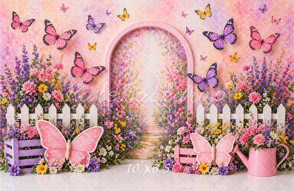 Kate Butterfly Flower Arch Garden Fence Printed Backdrop Designed by Caitlin Lynch