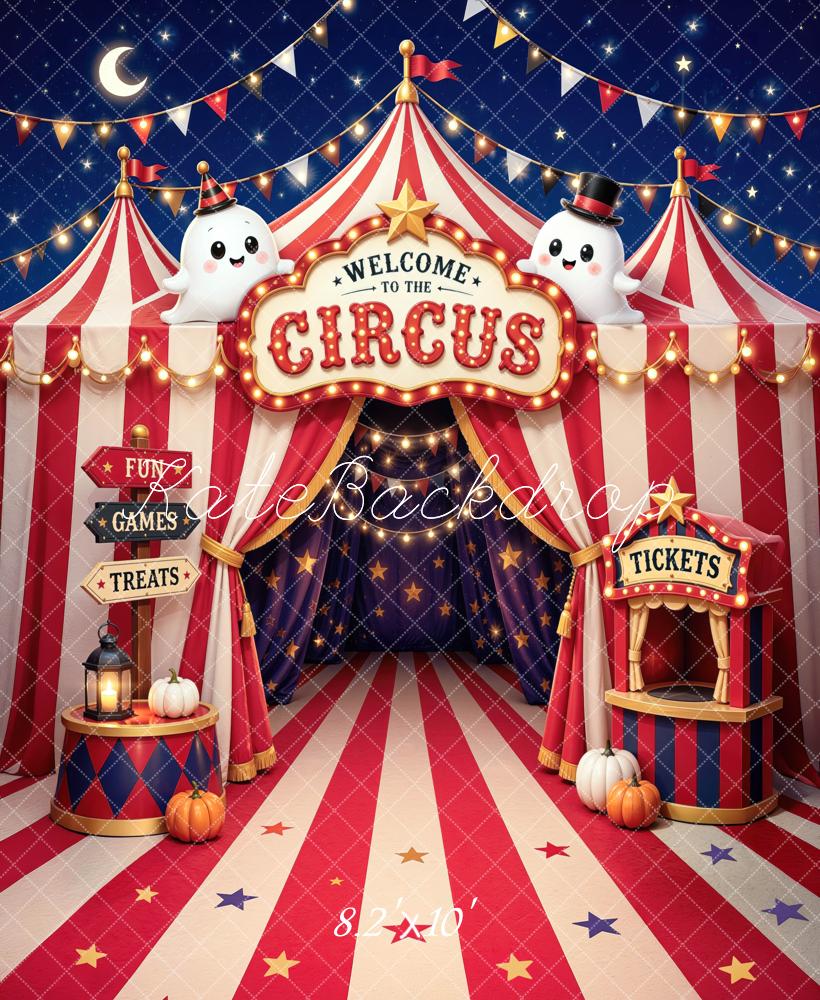 Kate Halloween Circus Tent Trunk or Treat Ghosts Printed Backdrop Designed by Mini MakeBelieve