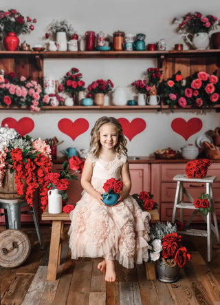 Fondo Floral Rojo Corazón de Cocina Diseñado por Emetselch