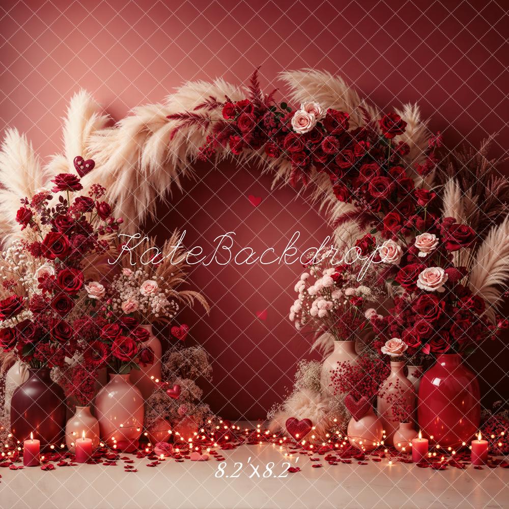 Kate Valentine's Day Flower Arch Red Roses Candles Backdrop Designed by Emetselch
