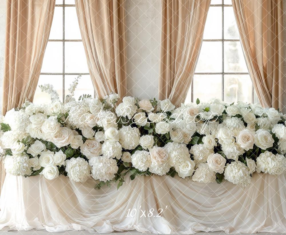 Kate Wedding White Rose Floral Window Backdrop Designed by Mini MakeBelieve