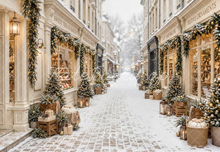Kate Christmas Shop Snowy Street Garlands Presents Printed Backdrop Designed by Emetselch
