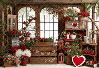 Kate Valentine's Day Red Roses Heart Wooden Window Crate Printed Backdrop Designed by Emetselch