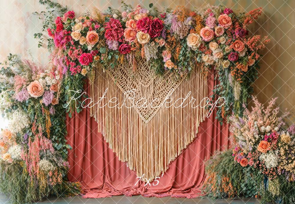 Kate Boho Flower Arch Macrame Curtains Backdrop Designed by Emetselch