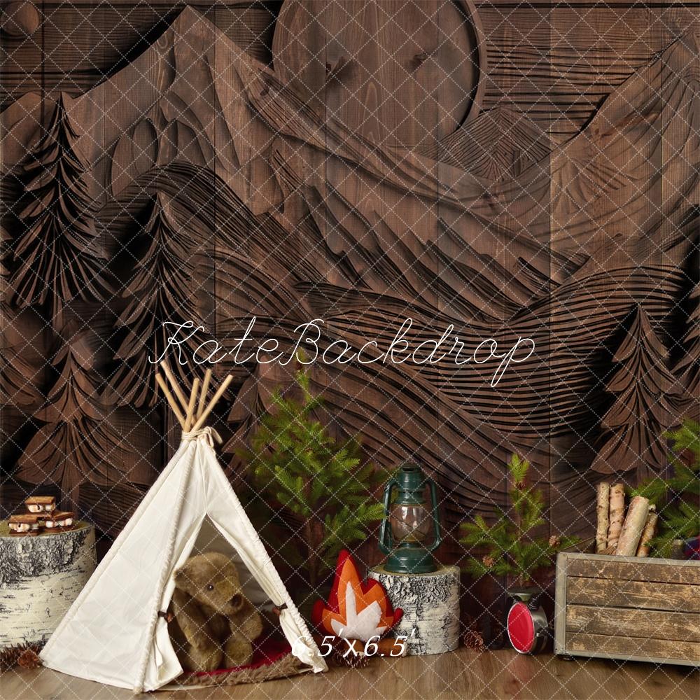 Kate Camping Forest Teepee Carved Wall Backdrop Designed by Mandy Ringe Photography