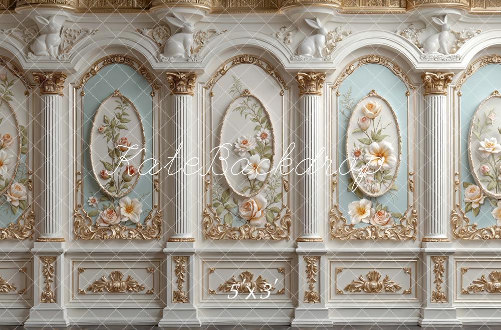Kate Spring Ornate Floral Panel Column Rabbit Printed Backdrop Designed by Mini MakeBelieve