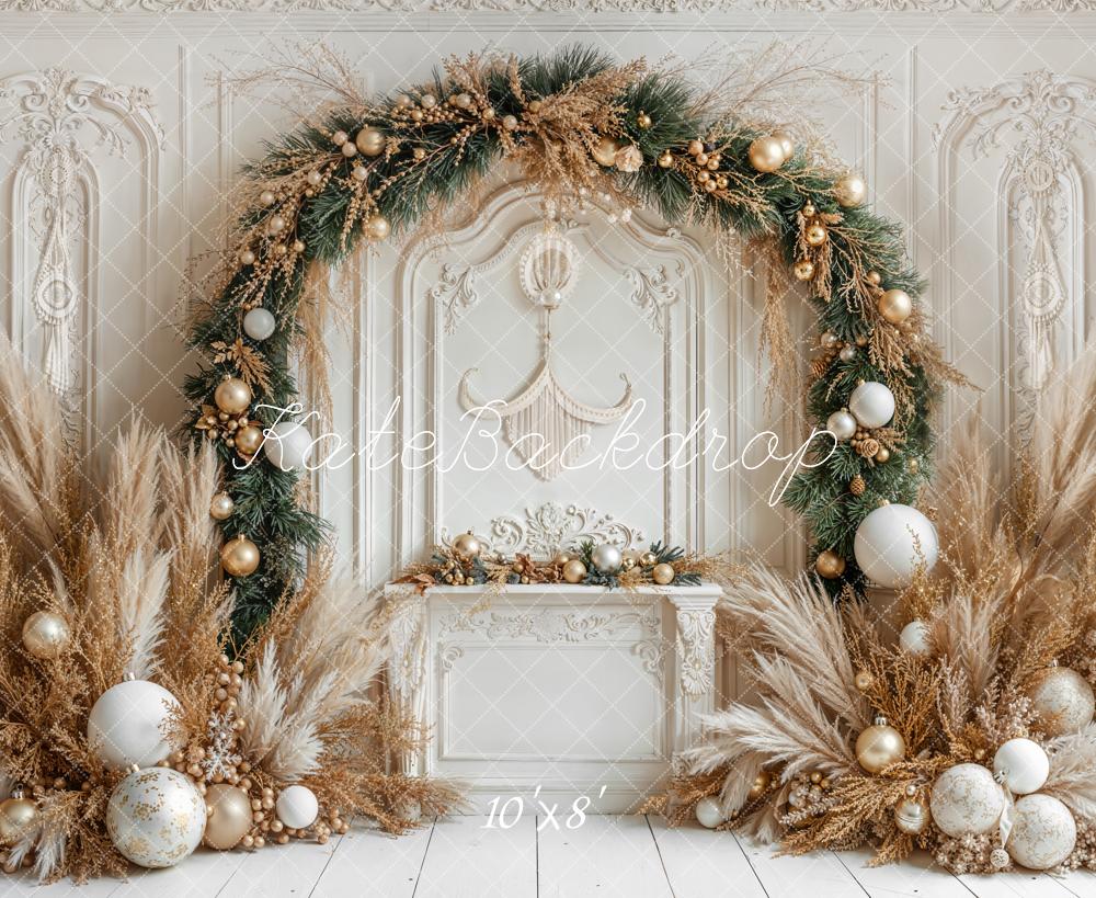 Kate Christmas Arch Boho Pampas Grass Retro Wall Backdrop Designed by Emetselch