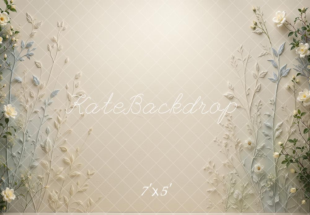 Kate Spring Botanical Blue Green Floral Wall Cream Printed Backdrop Designed by Shutter Swan Studios