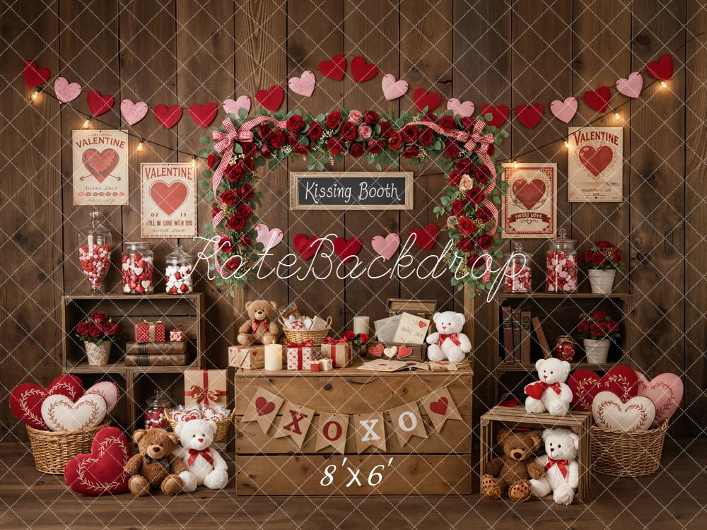 TEST Kate Valentine's Day Kissing Booth Heart Garland Teddy Bear Backdrop Designed by Emetselch
