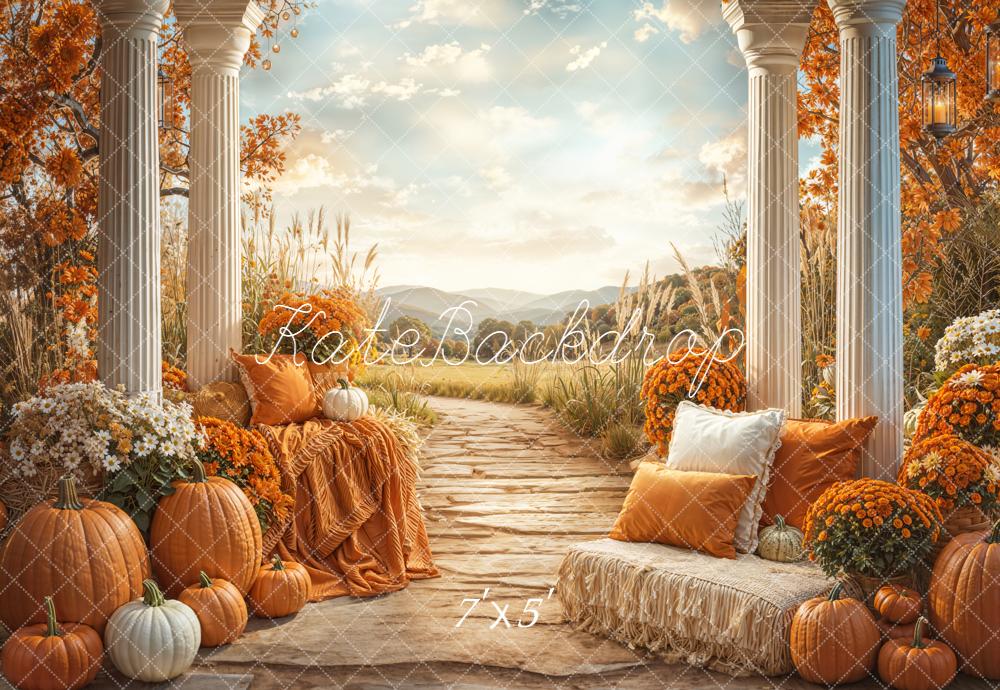 Kate Fall Rustic Pumpkins Columns Pathway Backdrop Designed by Emetsel