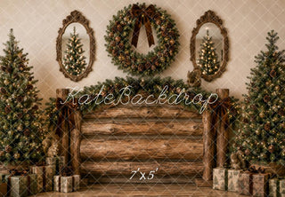 TEST Kate Christmas Rustic Brown Log Headboard Wreath Printed Backdrop Designed by Megan Leigh Photography