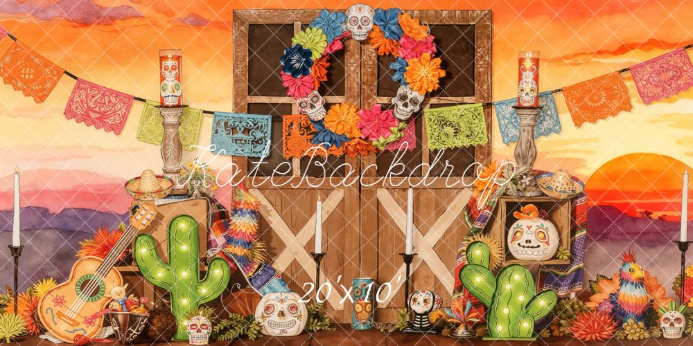 Kate Day Of The Dead Barn Door Papel Picado Cactus Sunset Backdrop Designed by Emetselch