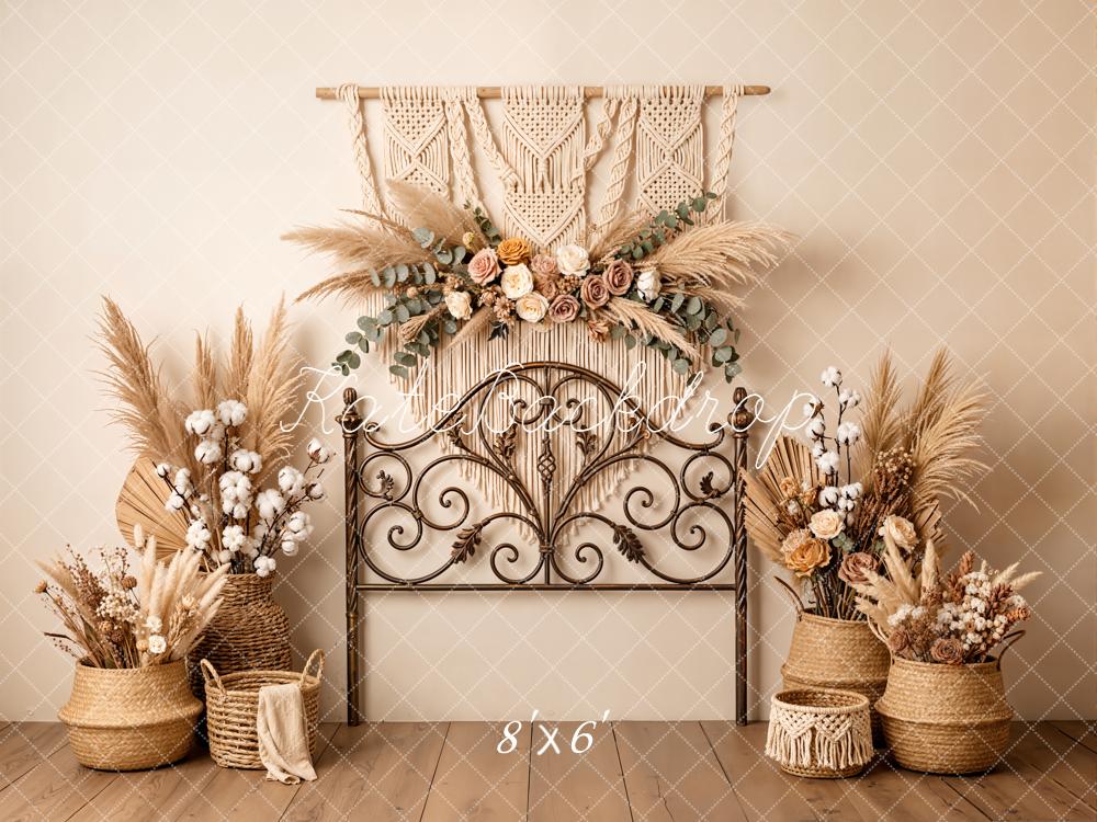 Kate Boho Headboard Macrame Dried Flowers Pampas Grass Beige Backdrop Designed by Emetselch