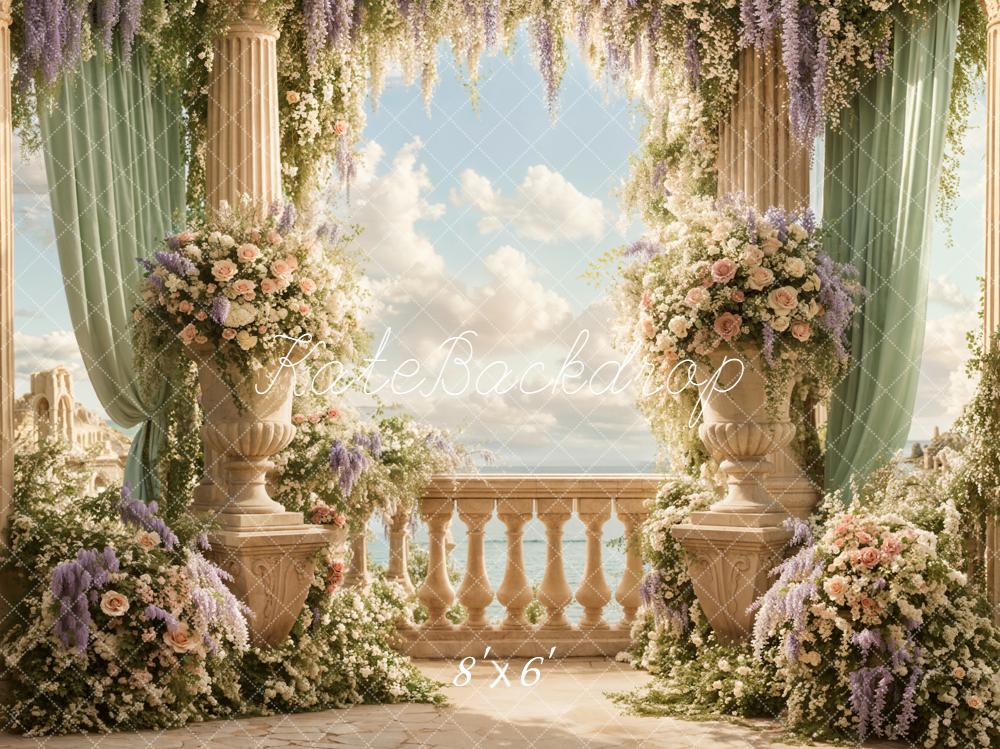 Kate Spring Floral Arch Balcony Columns Backdrop Designed by Emetselch