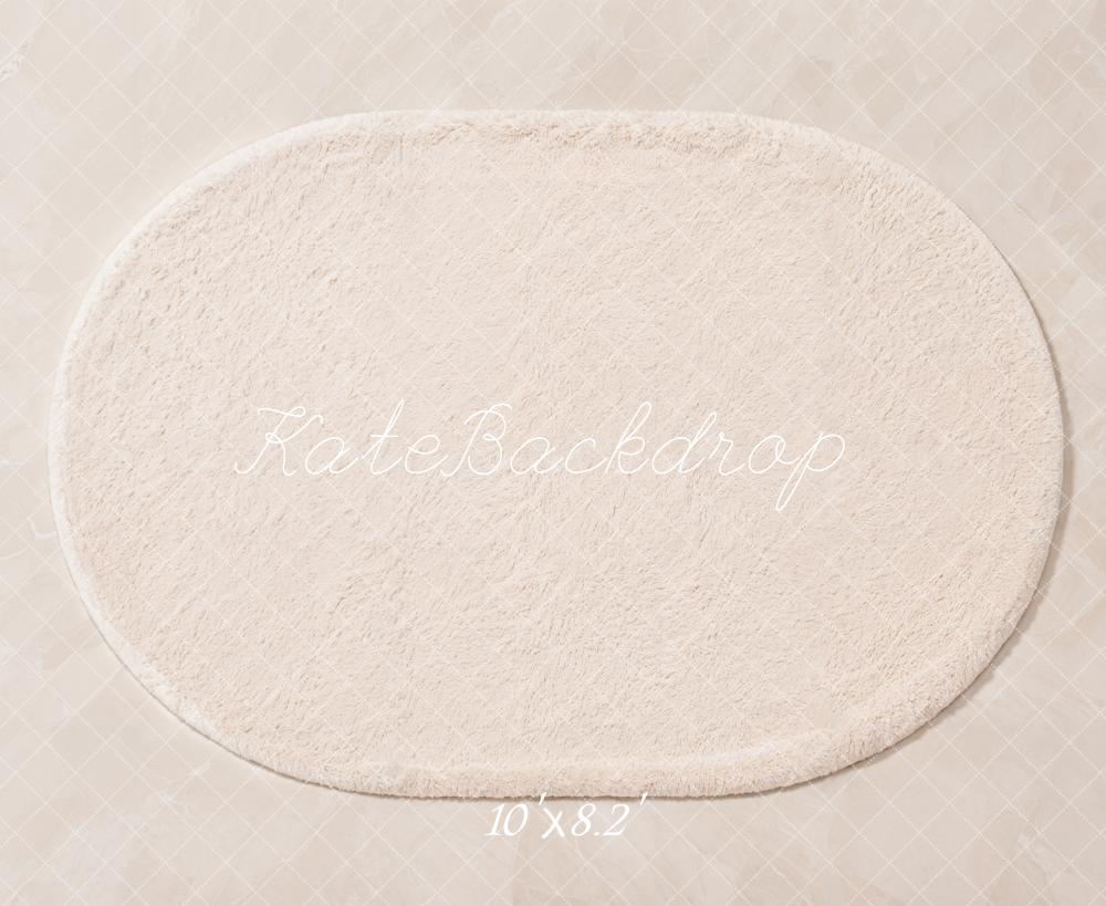 Kate Cream Furry Oval Rug Floor Printed Backdrop Designed by Kate Image