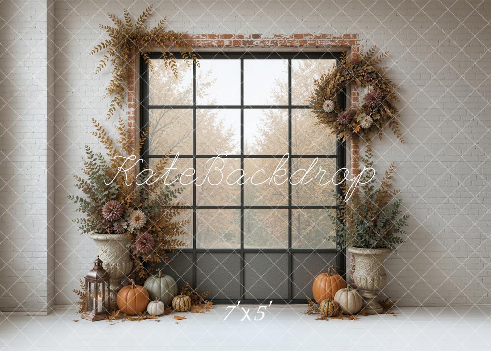 Kate Fall Cozy Window Dried Flowers Pumpkins Printed Backdrop Designed by Ashley Ward