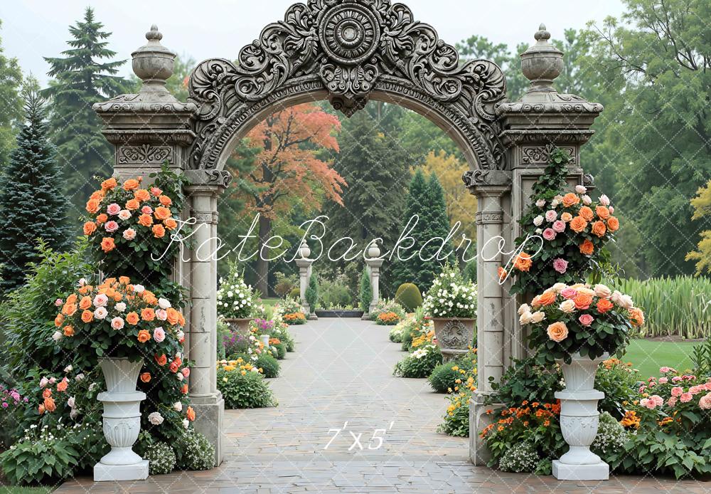 Kate Spring Ornate Stone Arch Flower Garden Backdrop Designed by Mini MakeBelieve
