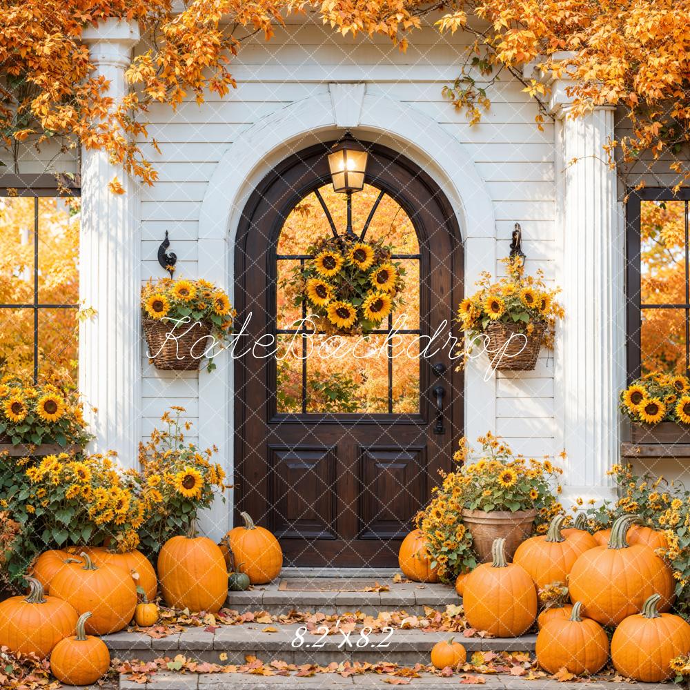 Kate Fall Sunflowers Pumpkins Doorway Maple Leaves Backdrop Designed by Emetselch