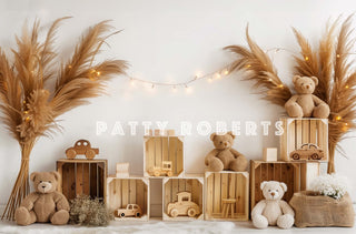 Kate Boho Teddy Bear Wooden Car Printed Backdrop Designed by Patty Robert